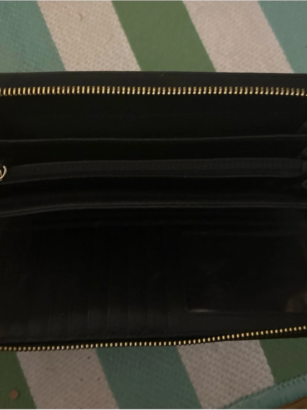Michael Kors Black Zip-Around Saffiano Wristlet Wallet with Gold Hardware
